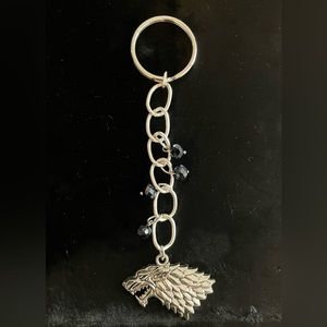 Wolf Key Rings With Black Glass Bead Accents